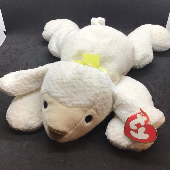 1996 Ty Pillow Pals White Lamb BaBa Yellow Ribbon Easter Plush Stuffed Animal - Picture 2 of 8